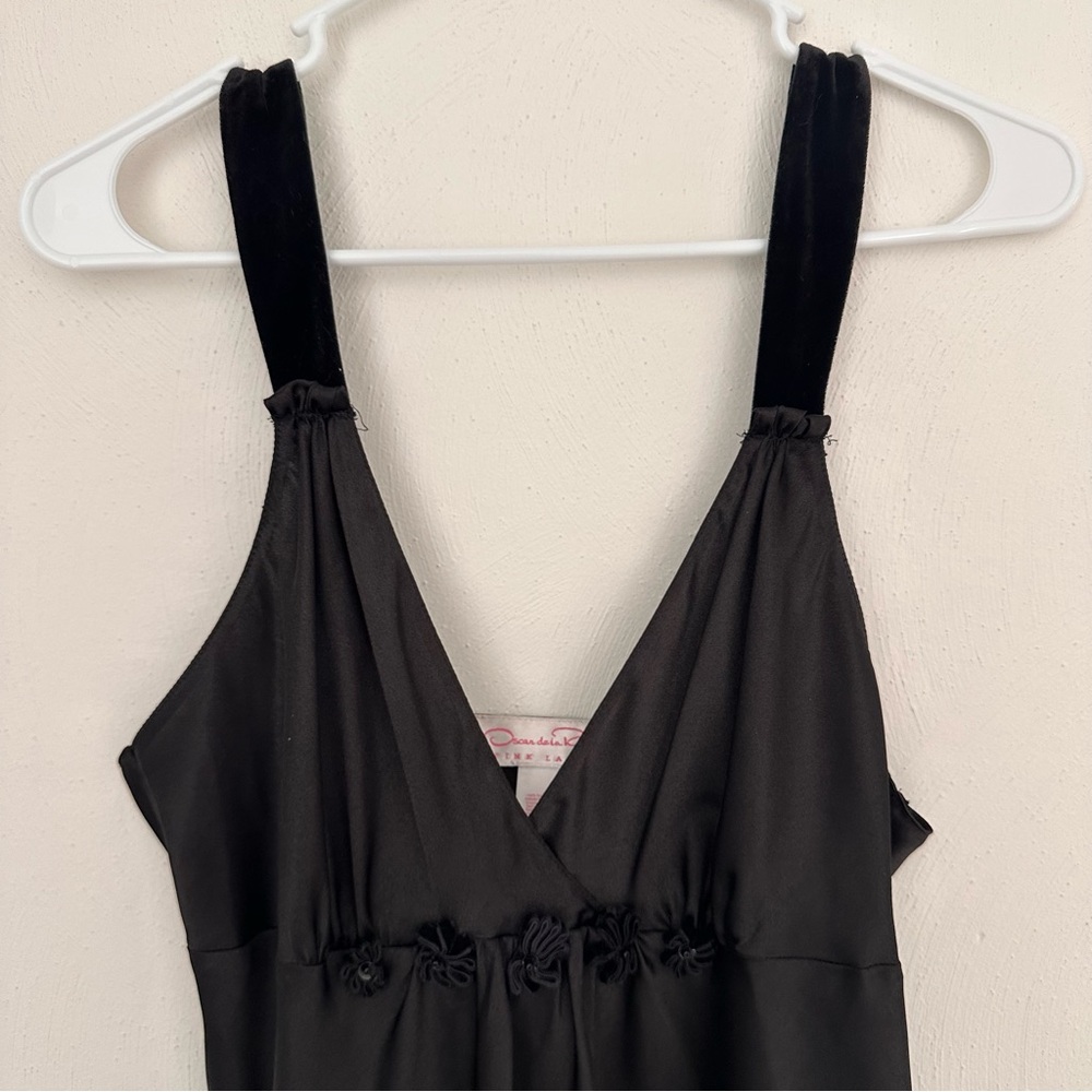 Oscar de la Renta Pink Label black satin slip nightgown, spaghetti straps